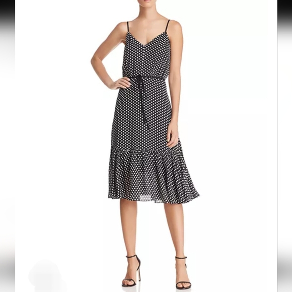 Milly Dresses & Skirts - Milly Tiffany Black and White Polka Dot Silk Midi Dress Size 2 Parisian Chic